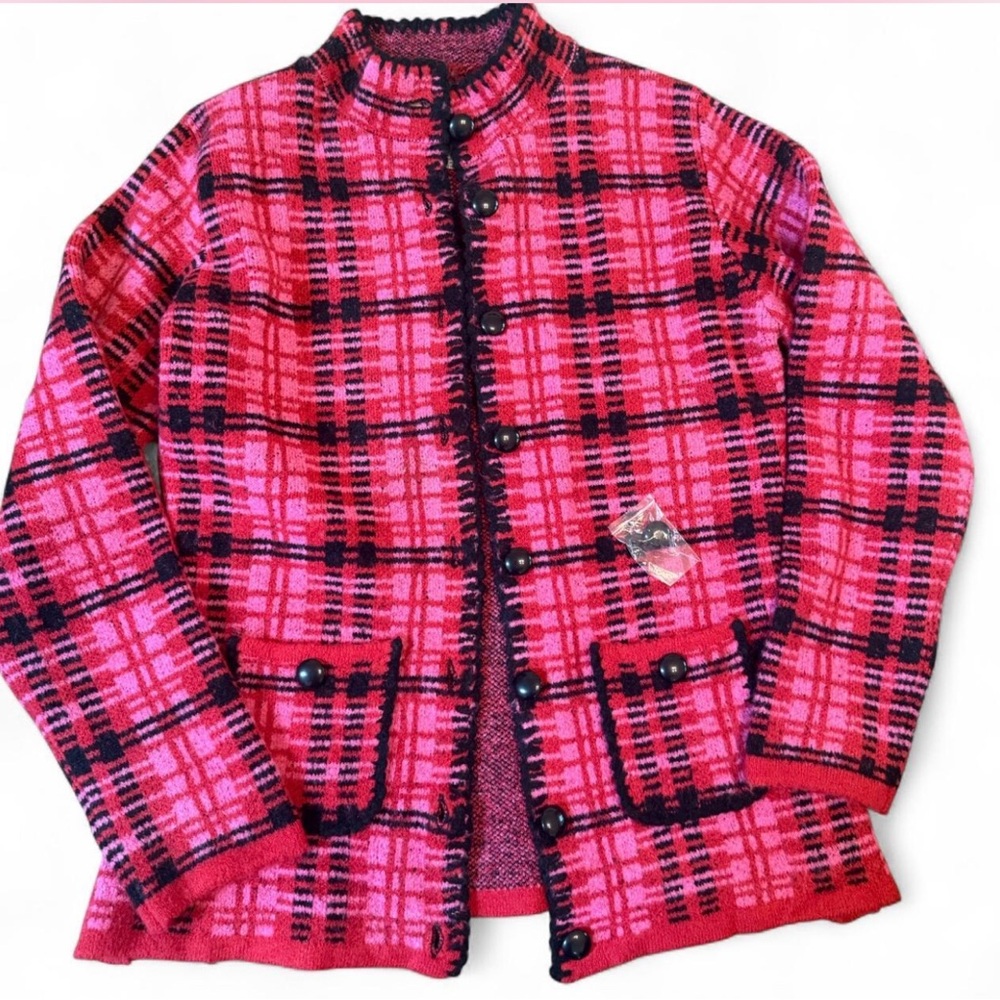 Chic Pink Plaid Women's Cardigan